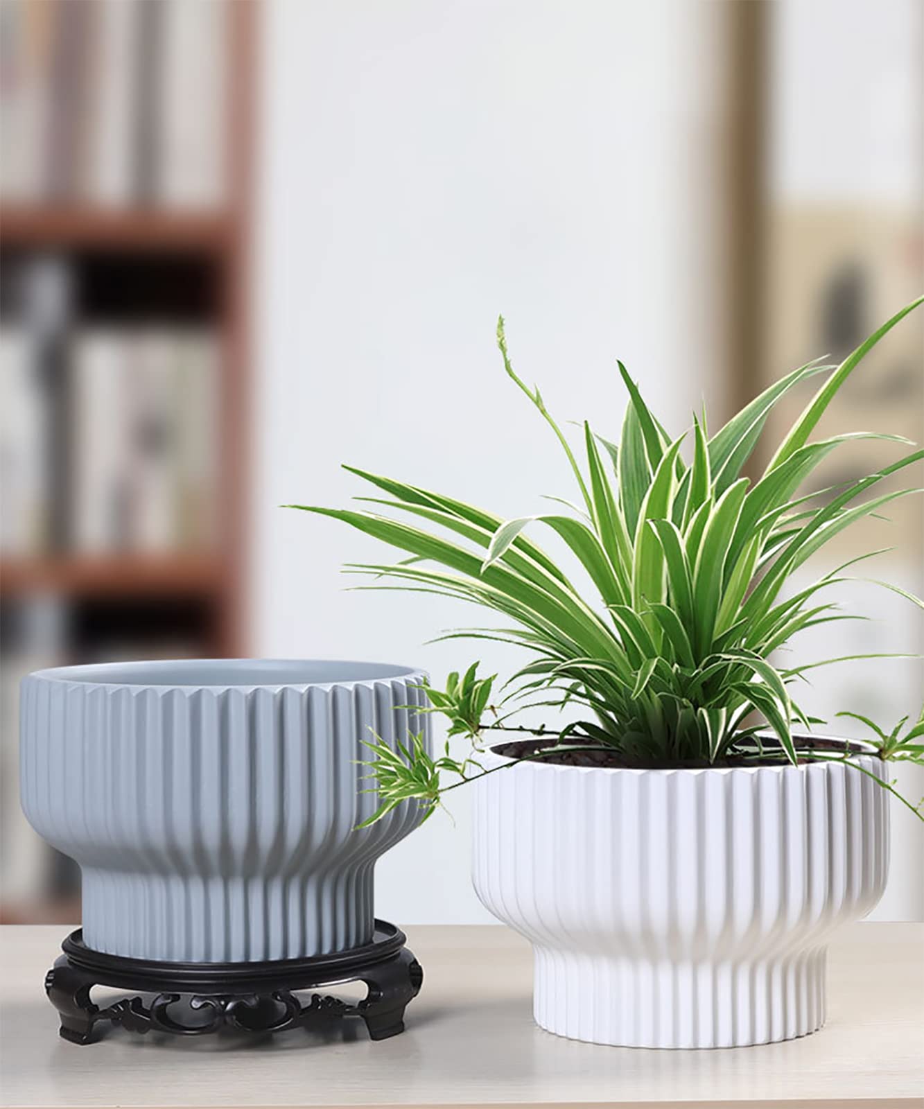 Puoyik 2 Piece Set of Flower Pots 8/6 inches, Ceramic Flower Pots with Drainage Holes, Indoor and Outdoor Plant Flower Planter (7.8/5.9 Blue)