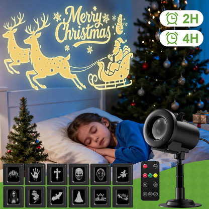 12 in 1 Christmas Projector Lights Outdoor, 3D Dynamic Santa Sleigh/Nativity/Green Monster/Ghost/Spider/Bat Christmas Decor,Night Lights for Party Home Window Wall Holiday Decor