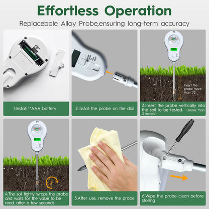 6-in-one Soil Test Kit-Soil Moisture Meter/PH Meter/Fertility/Sunlight Intensity Soil Tester, LCD Air Hygrometer&Temperature Moisture Meter for Plants-Garden, Lawn,Farm,1 Pack Detachable Probe