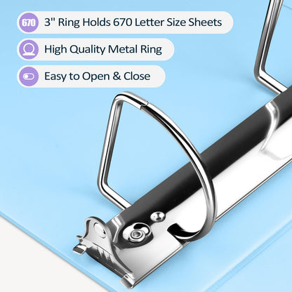 Sooez BinderX Extra Durable 3 Inch 3 Ring Binder, D-Ring Large Binders, Holds 670 Sheets of 8.5x11 Paper, Customizable View Cover with Inside Pockets, Heavy Duty 3 Ring Binder for School, Light Green
