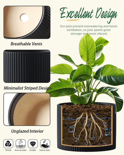 Swkien Matte Black Ceramic Plant Pots, 8.1 + 6 Inch Planters for Indoor Plants, Modern Flower Pots with Drainage, Two-Sizes Set