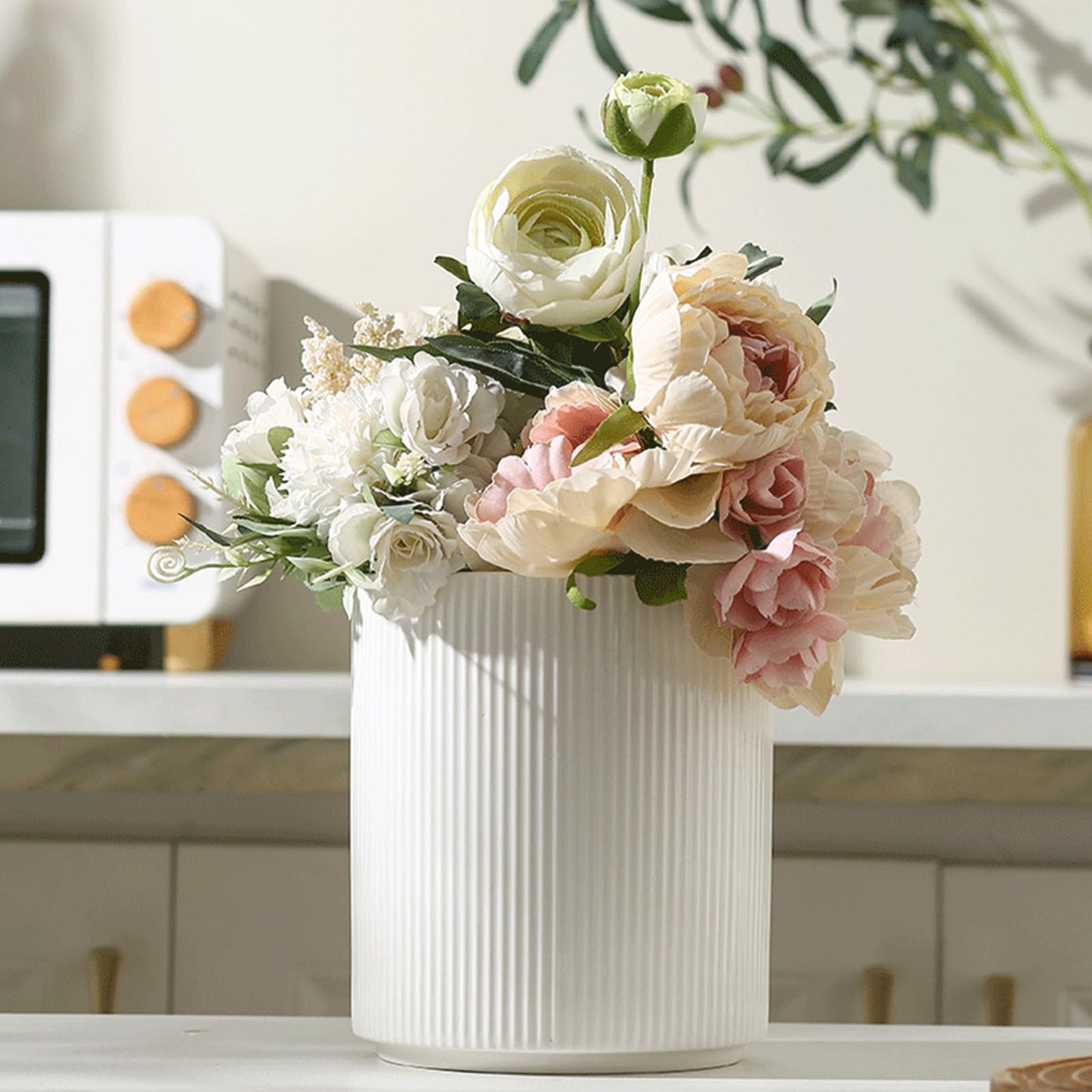 KSENDALO Large 360° Rotating Utensil Holder, Cream Milk White 7.76" Kitchen Crock for Cooking Utensils, Durable Countertop Storage for Home Kitchen