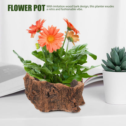 DECHOUS Artificial Small Driftwood Planter - Imitation Driftwood Stump Log Concrete Planter Succulent Flower Pot with Drainage Hole for Small Plants, Cactus, Air Plants, Home Office Indoor Decor