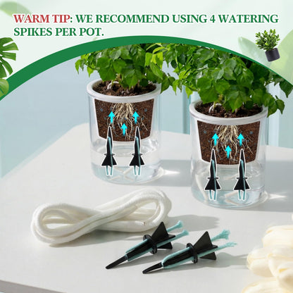 Singhoow 20 Pack Self Watering Spikes for Indoor Outdoor Plants, Automatic Plant Watering Stakes with 32.8ft Capillary Wick Rope, DIY Vacation Waterer for Potted Plant Seedling Garden Pot (Small)