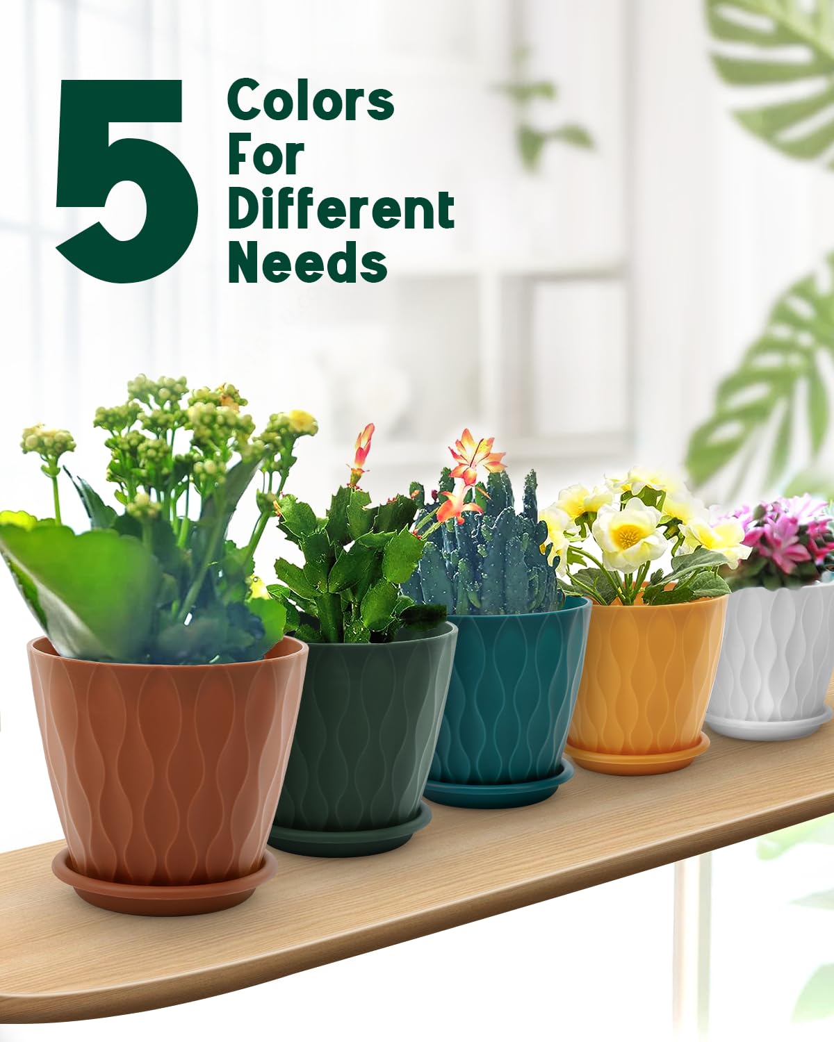 Goproauto 6 Inch Indoor Planter Pots with Drainage Hole and Tray Saucer