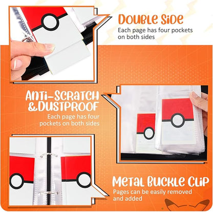 Card Binder 4 Pocket, Trading Card Holder Fits 400 Cards With 50 Removable Sleeves, Portable Collection Card Ablum, Game Card Case book With Zipper for Gift, Red