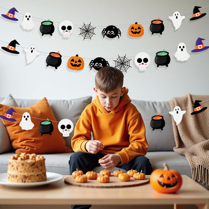 Halloween Party Decorations Hallowee Hanging Banner Holiday Party Decorations with Hallowee Witch Ghost Pattern Card Banner Cute Halloween Decor, Hocus Pocus Hallowee Decorations