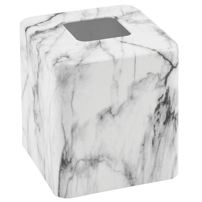 mDesign Metal Square Tissue Box Cover, Modern Facial Paper Holder - Accessories for Bathroom Vanity Countertop, Bedroom Dresser, Night Stand, Desk, Office and End Table - Unity Collection - Marble