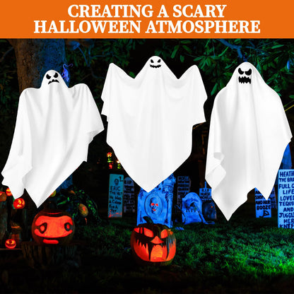 3 Pack Halloween Hanging Ghosts Decor, Outdoor Hanging Ghosts, Ghost of Halloween Decorations, 28" Flying Ghost Halloween Party Decor for Front Yard Patio Lawn Garden Trees Indoor Outside Holiday