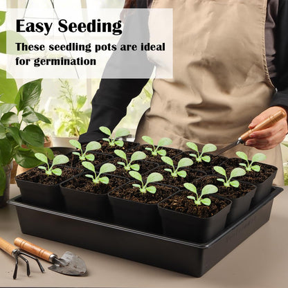RooTrimmer Seed Starter Tray, 10 Packs Plant Tray, Durable Plastic Growing Trays, Stackable Seedling Starter Trays Perfect for Indoor, Outdoor, Greenhouses, 16.5" L x 13.2" W x 2.8" H - Black