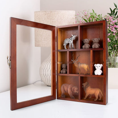 Mooncraftlogy Adjustable Rock Display Case, Crystal Collection Box with Shelves, Wood Witchy Stones Organizer Storage,Gem Holder with Lid for Seashell, Collectibles, Wiccan Gift (Brown)