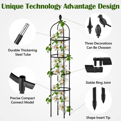 Garden Obelisk Trellis for Climbing Plants Outdoor 6 Ft Rose Bush Round Trellis for Pots Rustproof Metal Pipe with Plastic Coated Plant Flower Trellises for Clematis Vine Jasmine Support