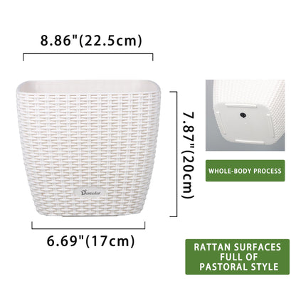 Dexceder 9x8 Self Watering Planter Indoor Outdoor, Inner Mat Design, Thickened Table Flower Plant Pot with Water Level Indicator (Ivory White Rattan)