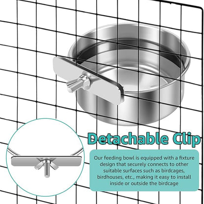 8 PCS Stainless Steel Bird Feeding Bowls, Bird Water Bowls with Clamp Holder, Parrot Food Dish Cups,Parrot Cage Coop Feeders for Cockatiels,Conure,Budgies,Finches,Parakeet and Similar Birds