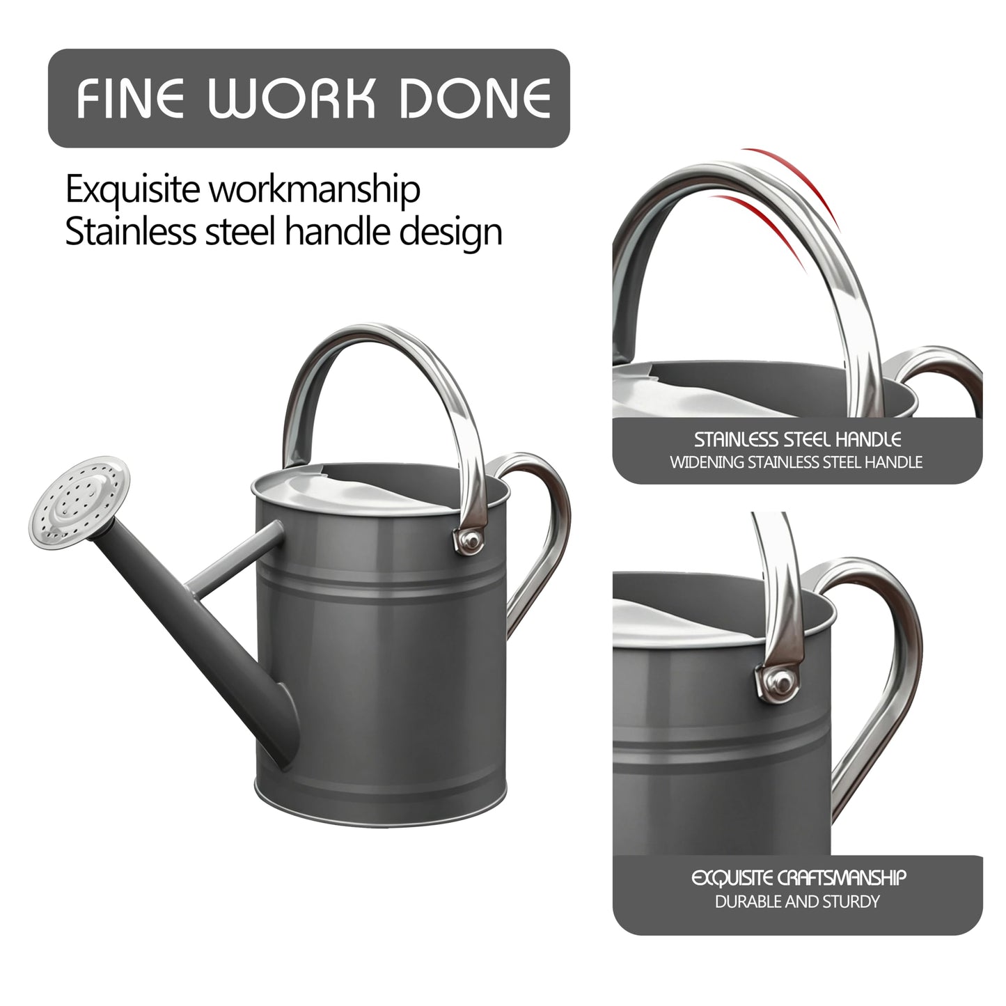 SunnyTong Metal Watering Can for Outdoor and Indoor Plants, Watering Can Decor, 1 Gallon (Gray)