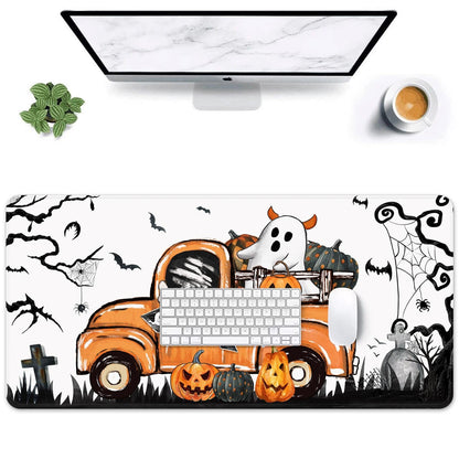 Britimes Halloween Ghost Truck Large Mouse Pad Non-Slip Desk Pad Keyboard and Mouse Desk Mat Spooky Bat Pumpkin Gaming Mousepad for Game,Office & Home,31.5 x 15.7 in