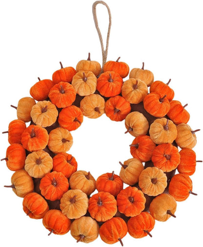 Thanksgiving Pumpkin Wreath Artificial Fall Harvest Wreath Autumn Hanging Garland for Thanksgiving Festival Holiday Window Party Decor