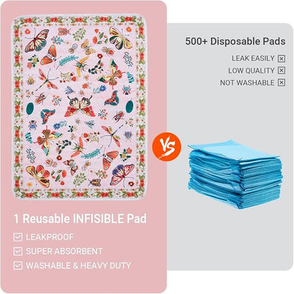 Pink Washable Pee Pads for Dogs and Cats, 2 Pack 48"x36" Large Absorbent Reusable Puppy Pads for Potty Training, Waterproof Non-Slip Leakproof Whelping Pet Mat for Crate, Playpen, Kennel & Floors