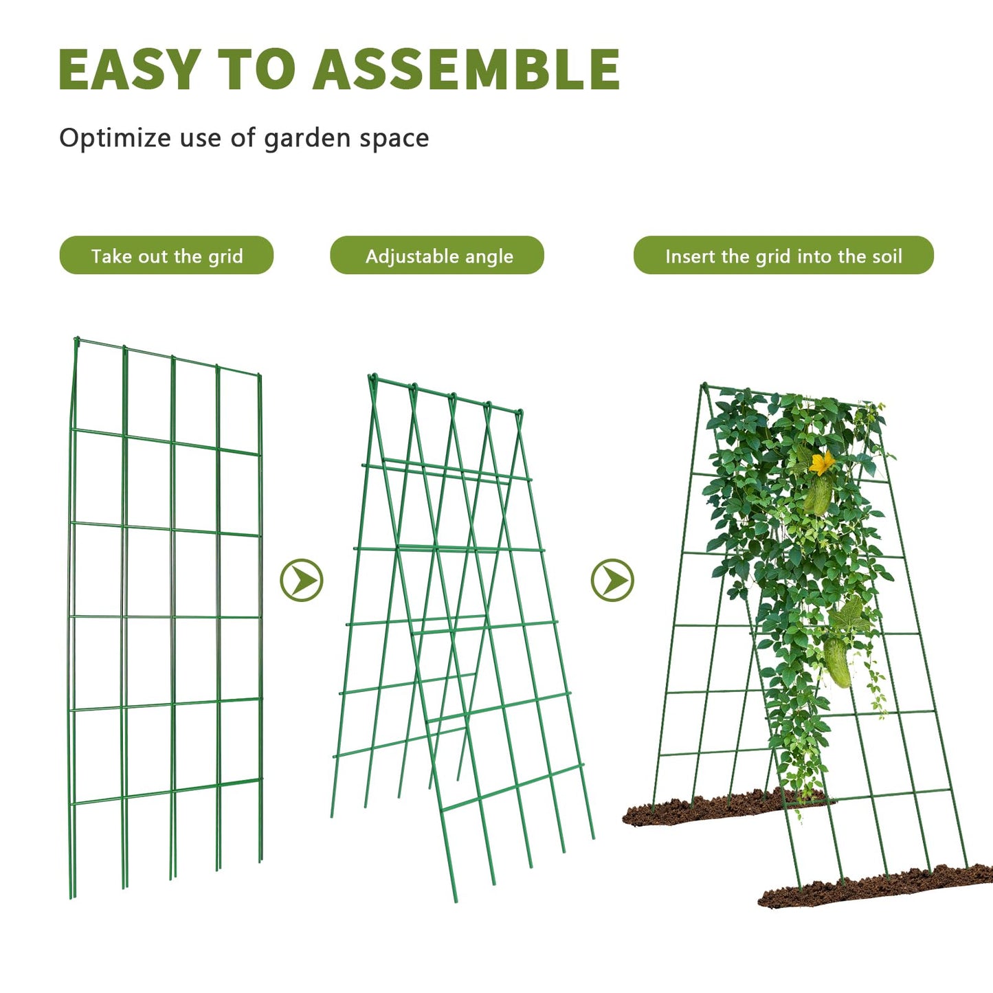 UrGROWA Cucumber Trellis 2 Pack, Foldable A-Frame Garden Trellis for Raised Bed Garden Grow Support with Plant Support Clips, Twist Ties, Plastic Ties, for Cucumber,Tomato, Climbing Plants and Flowers
