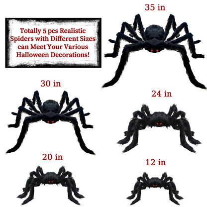 CH HAICHENG 5 Pcs Halloween Spiders Decorations, Realistic Spiders Halloween Decor Indoor Outdoor