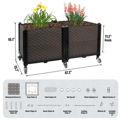 Ciao Stilista Raised Plant Box with Wheels 31.5"x15.7"x16.1", Raised Beds for Gardening Self Watering, Durable Metal Lockable Casters, Rectangular Garden Planter Perfect for Garden Patio Balcony Deck
