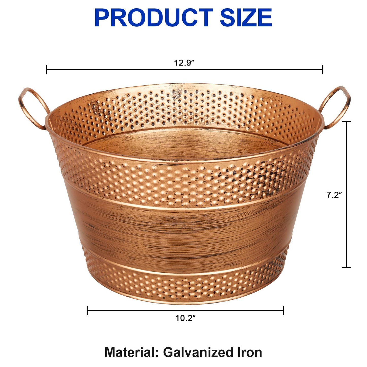 Galvanized Tub Ice Bucket For Parties, Thick Metal Galvanized Drink Buckets, Beverage Bucket with Handles, Drink Bucket for Indoor & Outdoor Party (1Pcs Copper)