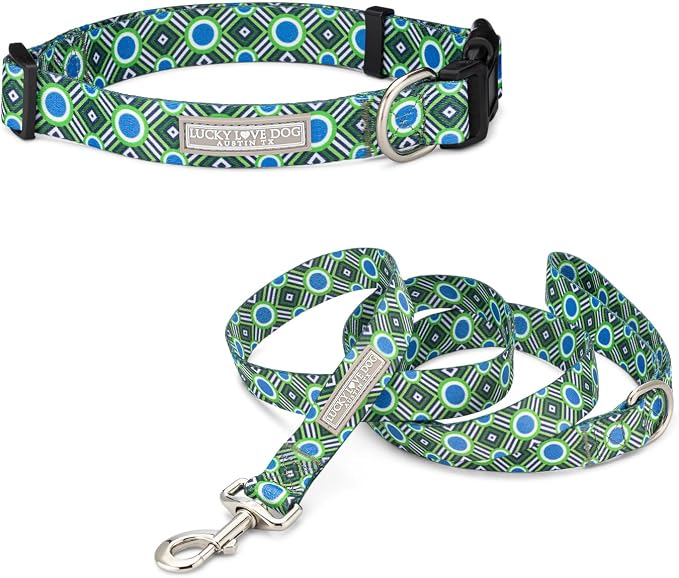 Lucky Love Dog - Easy Click Buckle Dog Collar with Leash Set Combo, Durable & Comfortable for Male & Female Dogs, Pet Collar for Medium Dogs, Secure Fit - Leo Combo, Medium