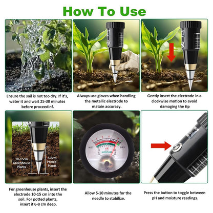 METINFUS Soil PH Meter, Soil Moisture Sensor Meter, Soil PH Tester Gardening Tool Kits for Plant, Tree, Soil Tester for Moisture Great for Garden, Lawn, Farm, Indoor & Outdoor Use