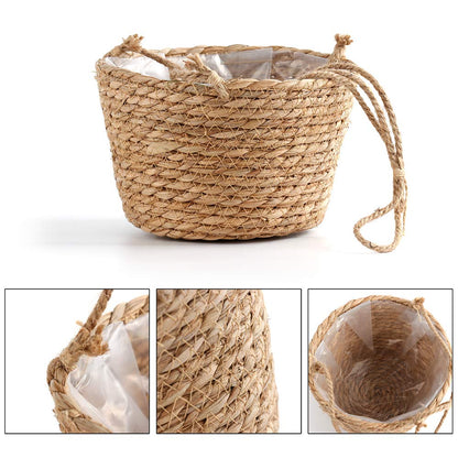 HAOHIZE Hanging Planters for Indoor Plants, Hanging Planter with Jute Rope Woven Hanging Flower Pots Hanging Plant Holder Hanging Basket Retro Style Straw Basket for Office Party (1 Pack)