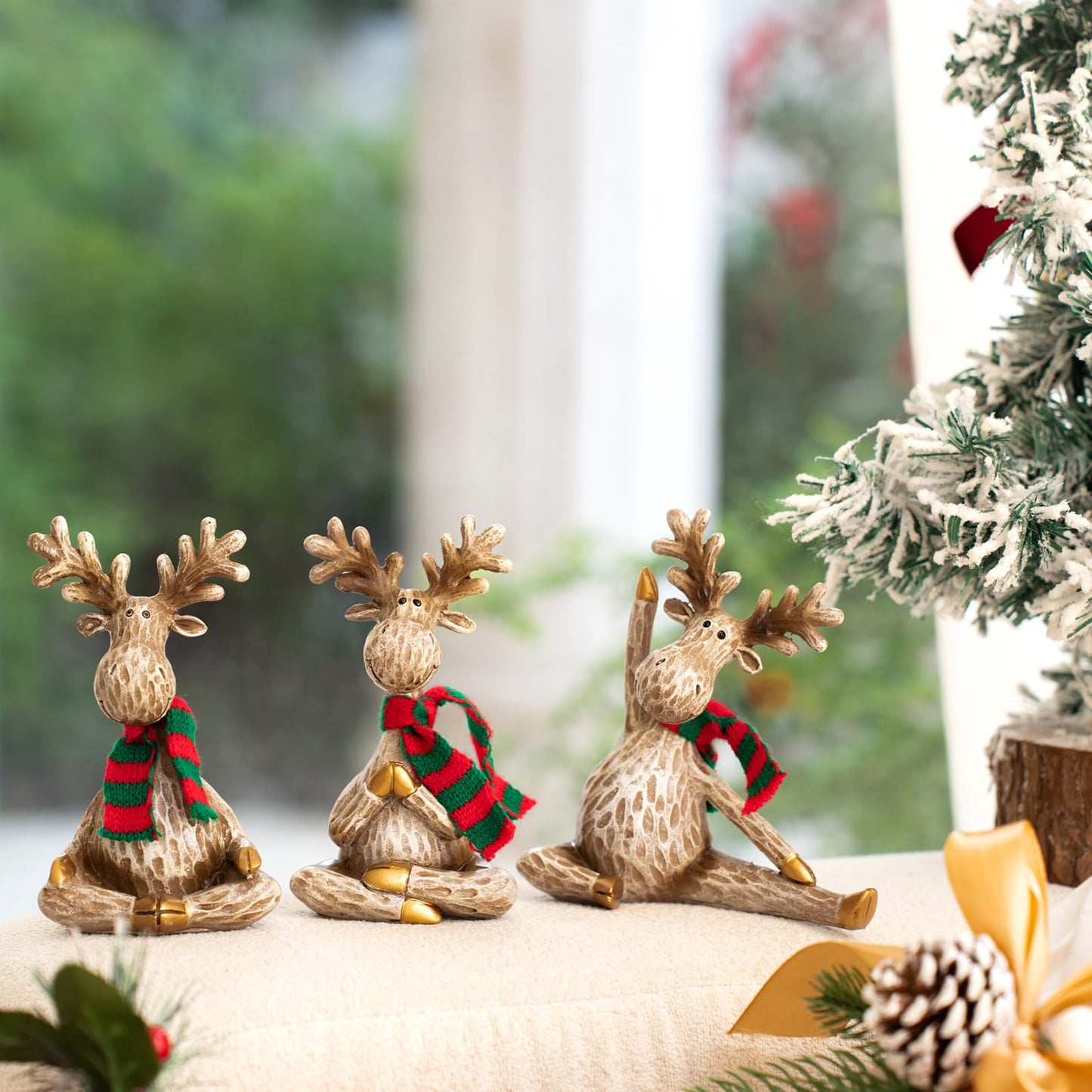 Moose Statue Home Decor.Yoga Decor Set Of 3.Collectable meditation table home decoration Figurines.Moose Figurines For Christmas Gift.Handmade Home Decoration For Living Room. Bring dignity to family.