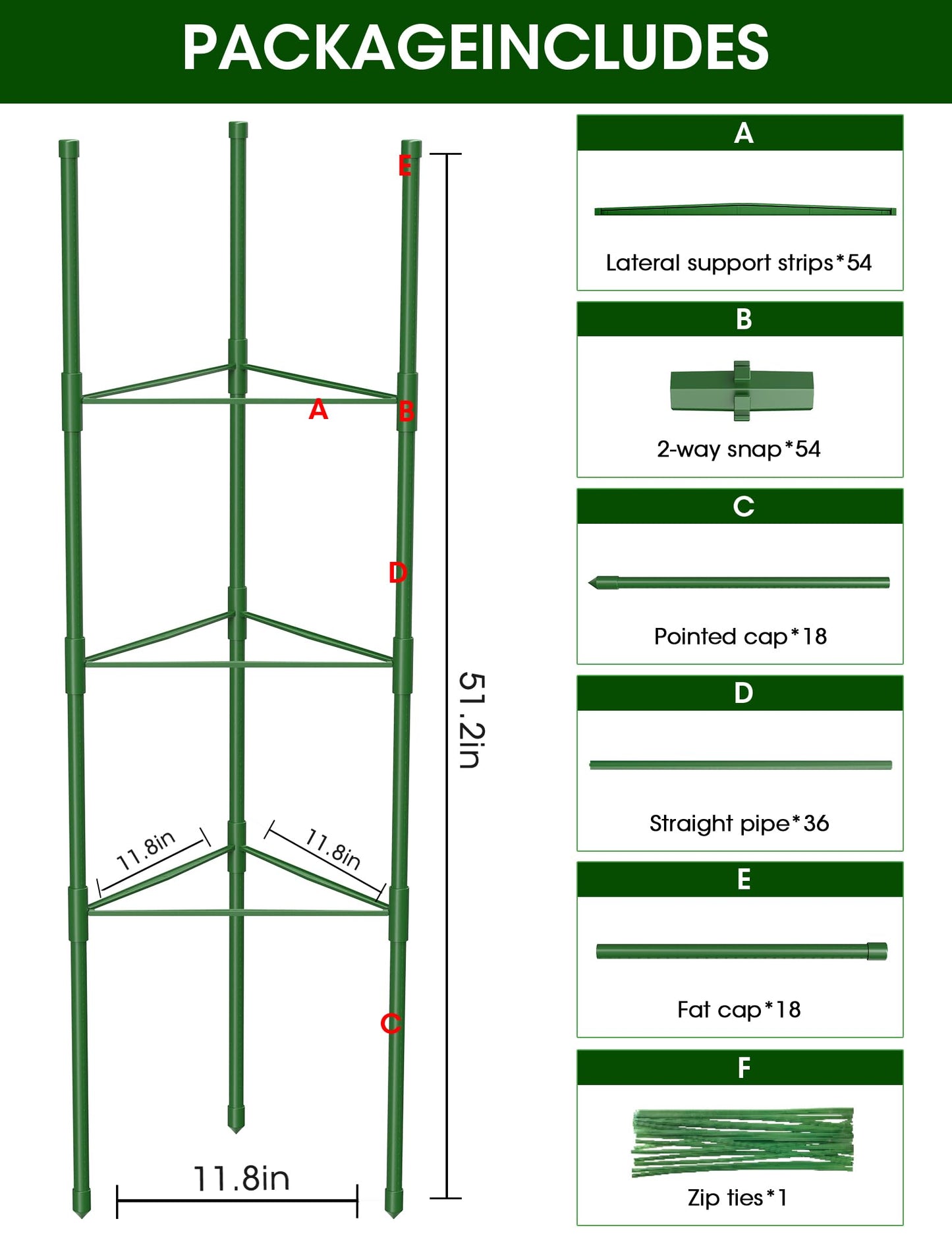 Tomato Cages,6 Pack MQJIAZHI 51.2inch Adjustable - Rust-Proof Tool-Free Trellis for Raised Garden Bed & Climbing Plants