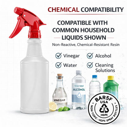Bar5F Spray Bottles, 16 Oz, 4 Pack, Chemical-Resistant HDPE, BPA-Free, Non-Toxic, Red Trigger Sprayers, Refillable Empty Sprayer Bottle for Cleaning Solutions, Vinegar, Alcohol, Made in USA
