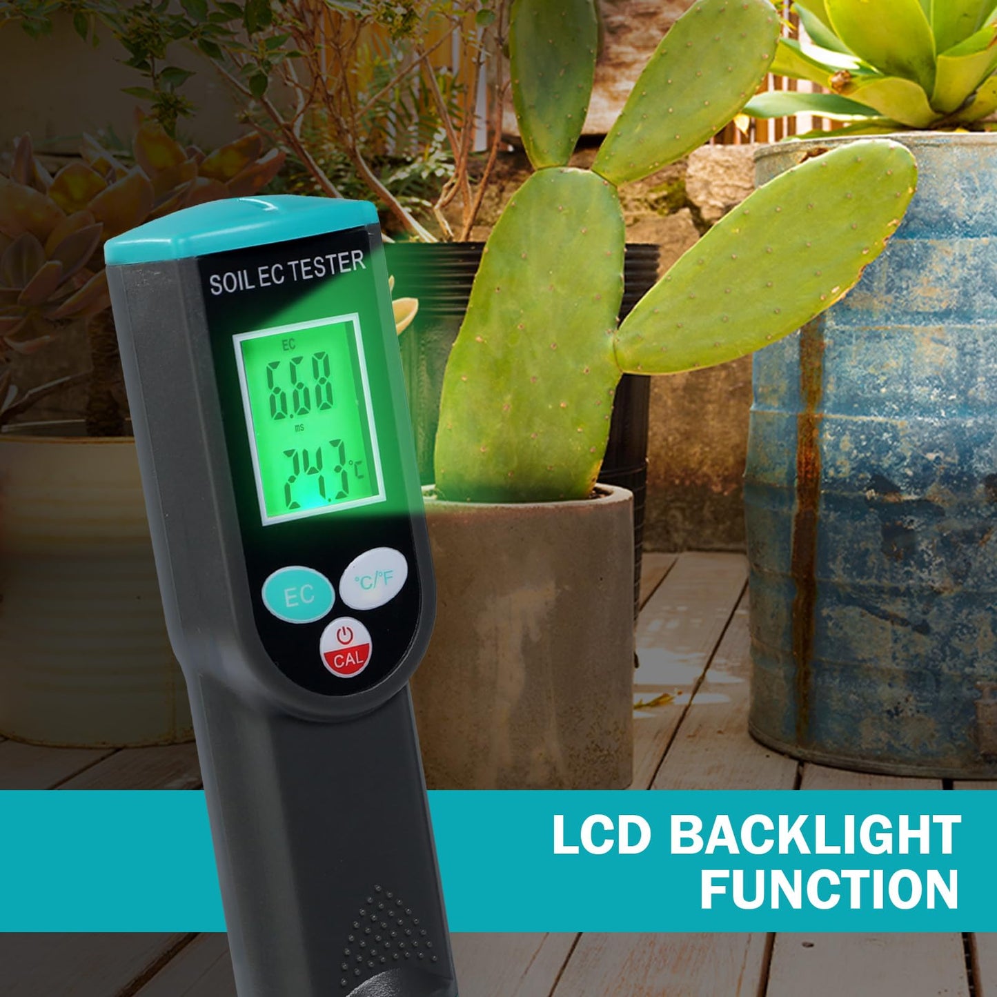 Digital Soil EC Meter 2-in-1 Porfessional Plants EC Temperature Tester Meter with Corded Sensor, Backlight LCD Display, Temperature Compensation, Easy Calibration for Soil Plants Lawn Nutrient Test