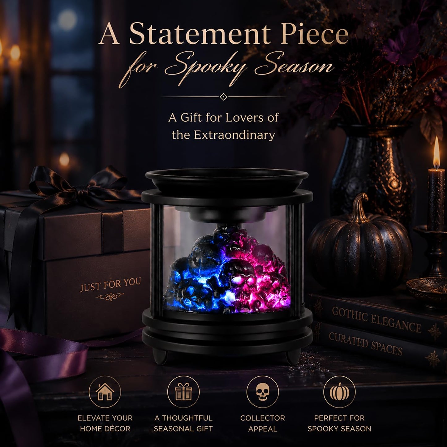 Dicimi Halloween Wax Warmer - Skull Wax Melter for Scented Wax Cubes & Essential Oils, 4-in-1 Electric Warmer with Hot Plate, Spooky Ghost Decor Gift