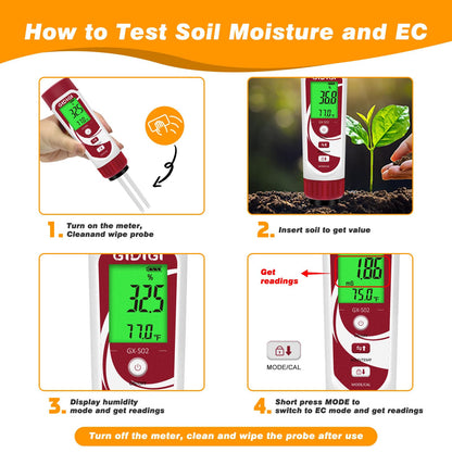 GIDIGI Moisture Meter for Plants, 3 in 1 Digital Soil Moisture Meter，Soil Moisture Meter and Soil EC Meter for Farms, Gardens, Orchards, Home Planting, Indoor Plants, Composting and Other Scenarios