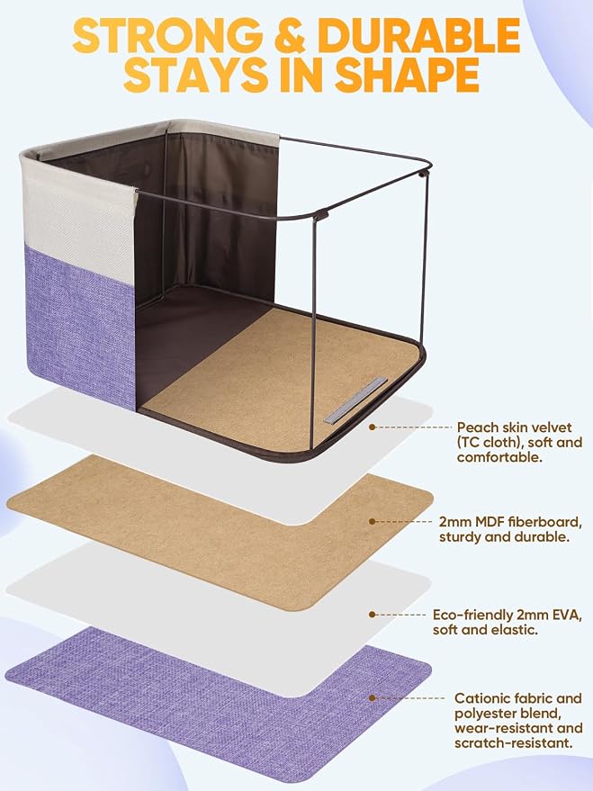 BALEINE 4 Pack Fabric Closet Storage Bins for Shelves, Linen Closet Organizers and Storage, Decorative Baskets for Organizing, Shelf, Clothes, Home, Office (Lavender, 12"x8"x8")