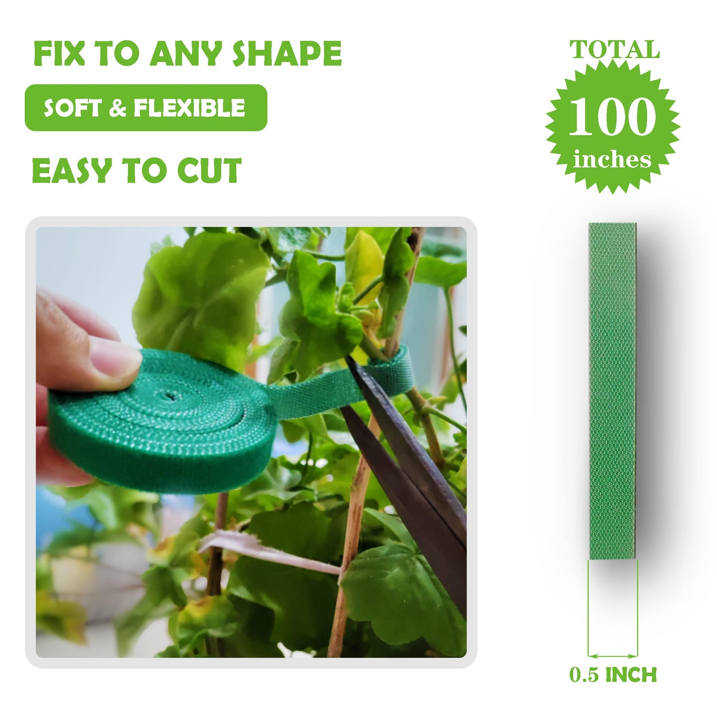 ArtFamy Green Garden Ties|Plant Ties for Climbing Plants 100 feet x1/2‘’in 3 Rolls|Plant Supports for Effective Growing Strong |Green-Recycled Plastic Garden Twine & Twist Ties for Tomato Stakes