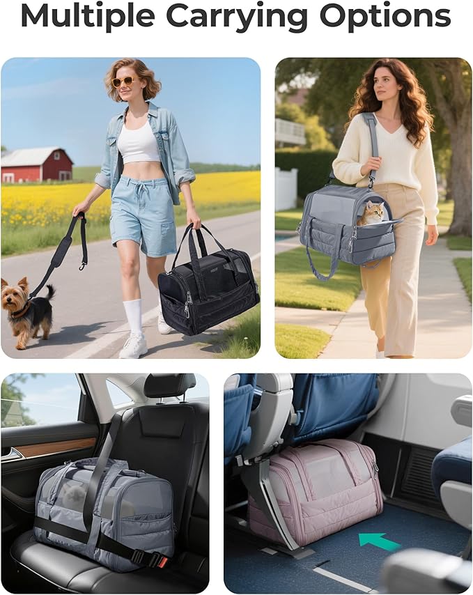 BAGSMART Cat Carrier: Soft-Sided Pet Carrier for Small Medium Cats Dogs Puppy Quilted Collapsible Puffy Travel Bag Up to 20 Lbs Baby Blue