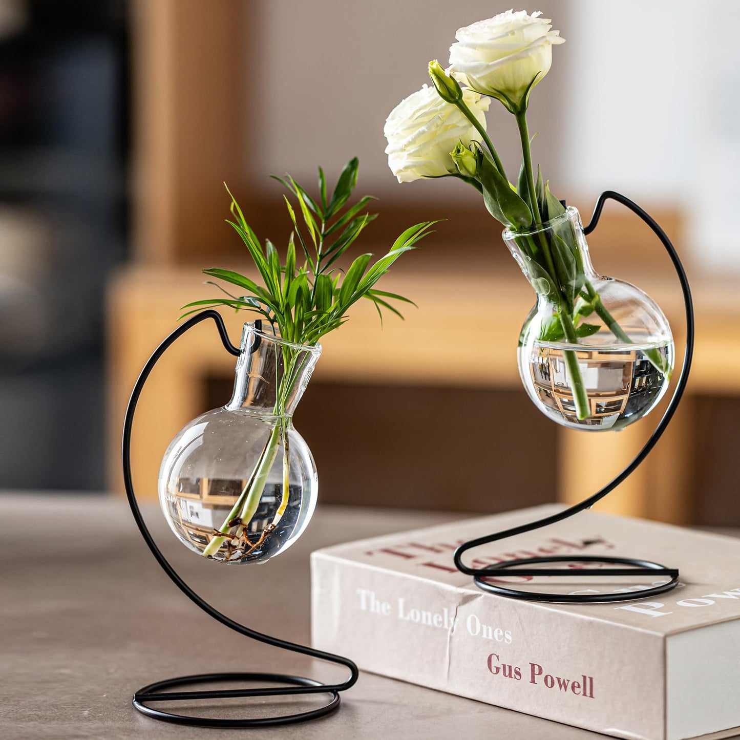 Desktop Glass Plant Propagation Station with Metal Stand, Tabletop Plant Terrarium,Hydroponics Vase for Propagating Hydroponic Office Garden Home Decor, for Weddings, Centerpieces (8)