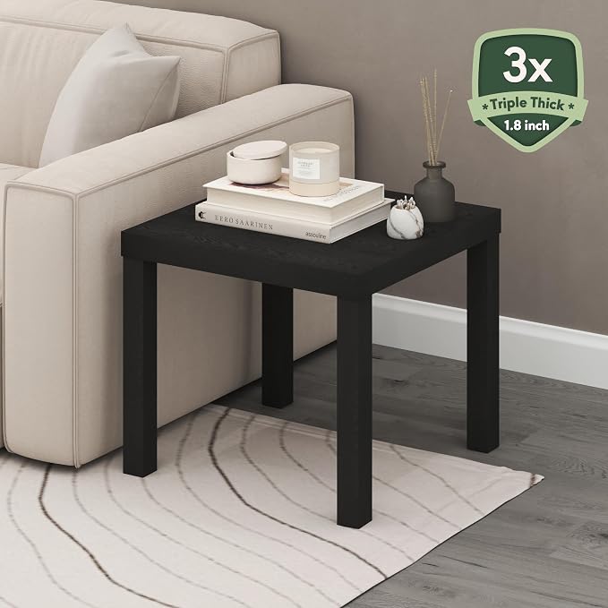 Furinno Classic Side Table, Square Modern End Table with 1.8 Thick Tabletop, Simple Night Stand, Bedside Table, Toolless Assembly, for Living Room, Bedroom, Classic Black