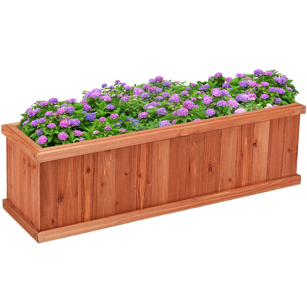 LDAILY Raised Garden Bed, Outdoor Rectangle Flower Beds with Bottom Panels & 2 Drainage Holes, Wood Planter Box for Flowers/Vegetables/Fruits in Backyard Patio (40" L x 12’’ W x 12’’ H)