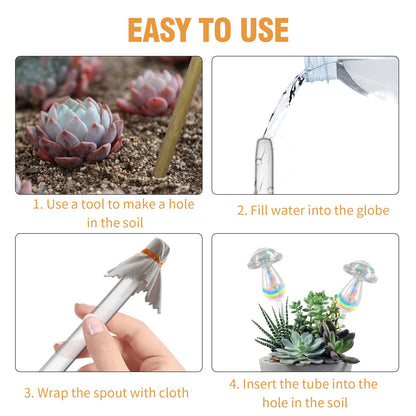 Aynaxcol Rainbow Plant Watering Globes, Rainbow Gradient Color Plant Watering Bulb Devices,Mushroom Self Watering Spikes Iridescent, Pack of 4