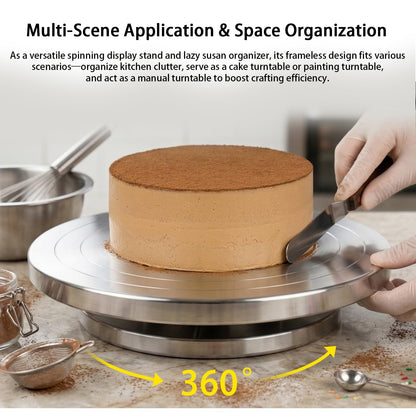 Qiaoxingai 12 Inch Heavy Duty Lazy Susan Turntable, 360° Smooth Rotating Dual Surface Metal Turntable for Kitchen Counter,Cake Decorating, Craft, Display – Aluminum Alloy Spinning Tray