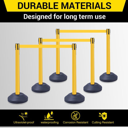 Vilnow 10 ft Crowd Control Stanchion Set, Yellow Crowd Control Barrier with Retractable Belts & Water-Filled Base, Queue Management Stanchion (6 Pack)
