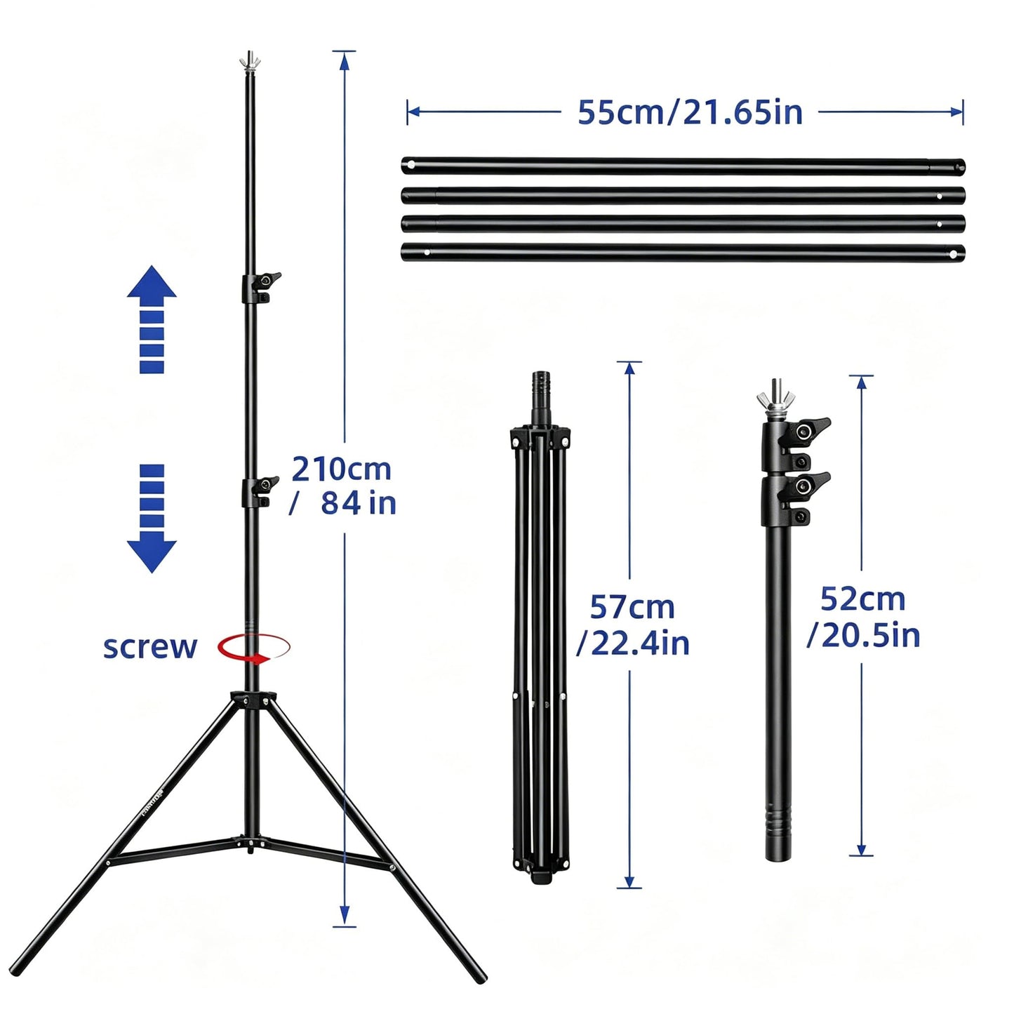Backdrop Stand 10x7 FT, Adjustable Photography Background Stand for Parties, Photo Video Studio, Portable Photo Booth Kit with Carrying Bag, 6 Backdrop Clamps & 2 Stand Bags