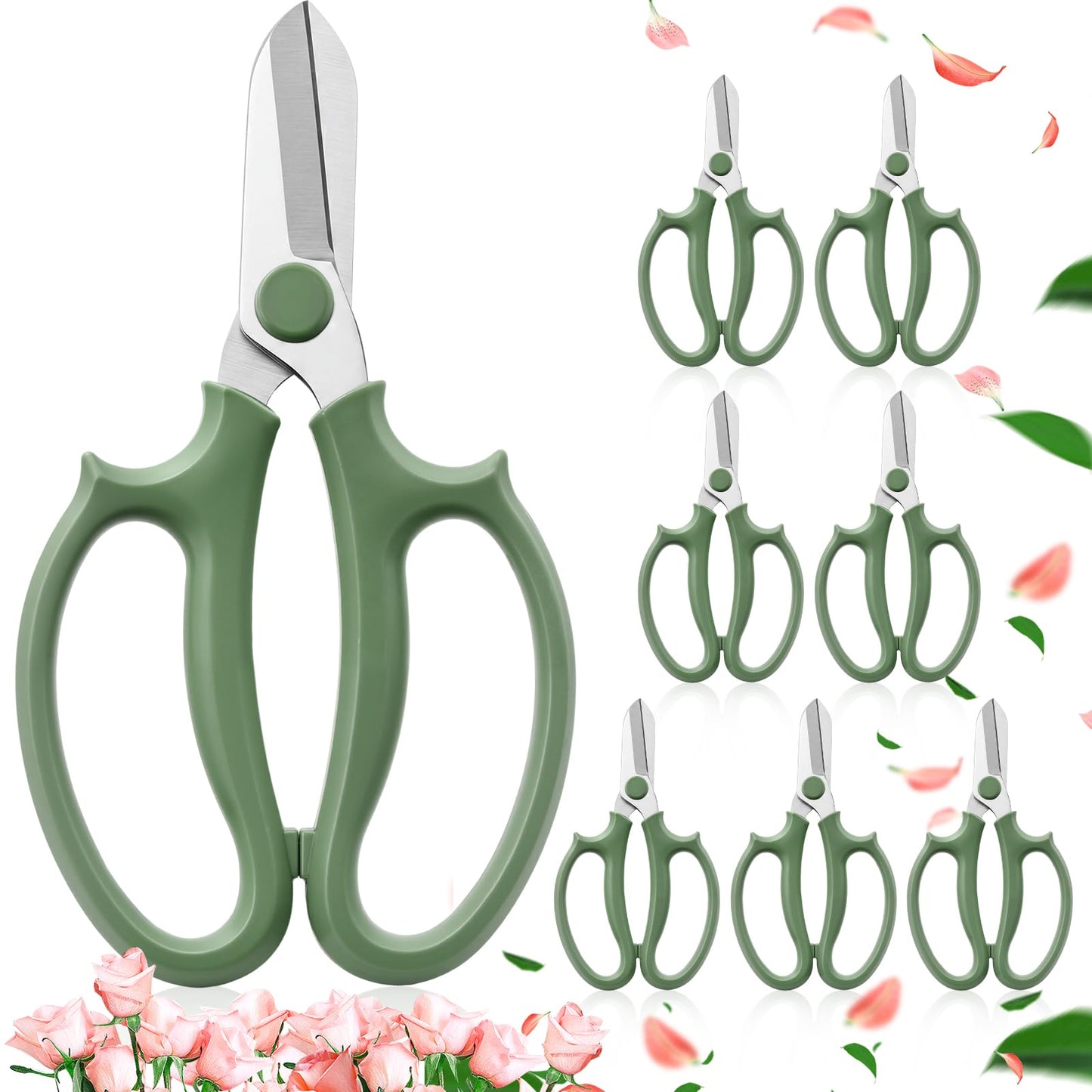 Kigeli 8 Pieces Garden Flower Scissors Floral Shears Garden Pruning Shears with Comfortable Handles for Flower Arrangement Fruit Picking Trimming Household (Green)