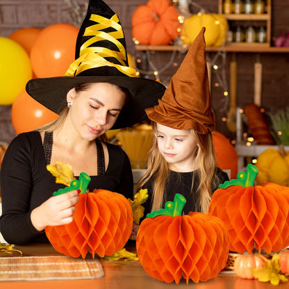 12 Pcs Pumpkin Centerpieces for Tables, 10 Inch Thanksgiving 3D Honeycomb Tissue Balls Fall Paper Hanging Pumpkin Decorations for Halloween Thanksgiving Harvest Party Decor