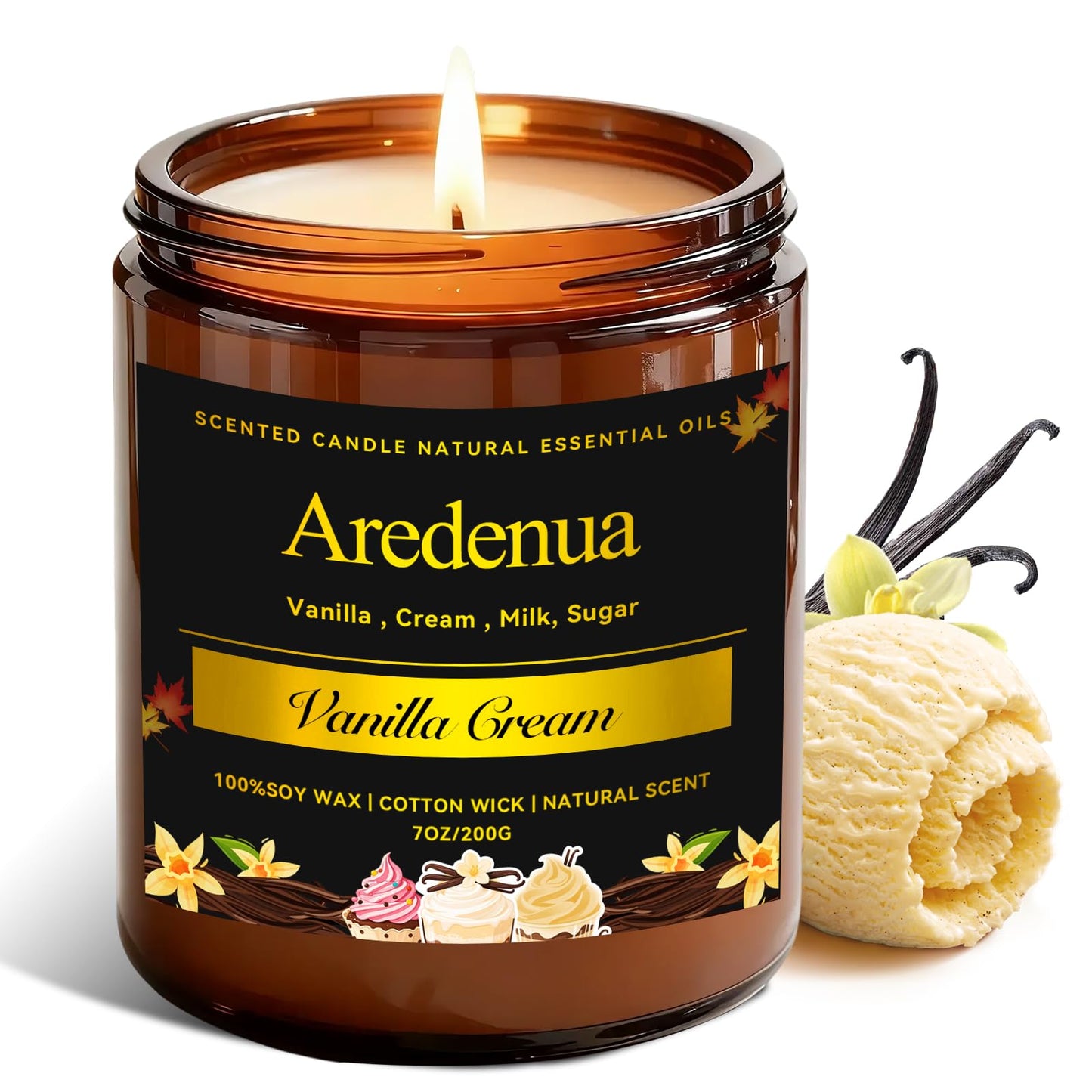 Vanilla Cream Odor Eliminating Candle, 7oz Long Lasting Soy Jar Candle, Non Toxic Clean Burning Calming Aromatherapy Candle, Natural Odor Remover for Pet Smell, Smoke, Food, Bedroom Relaxation Gift