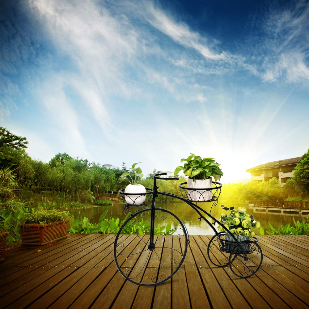 [US-Stock] Artisasset Tricycle Plant Stand,3 Potted Metal Stand,Plant Stand,Plant Holder for Indoor Outdoor Black