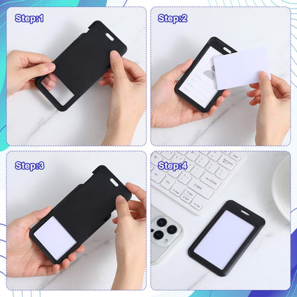 Afcabakila 60 Pack Sliding ID Badge Holder Vertical, Clear ID Badge Holder with Window, Plastic Card Protector Pouch for Office School IDs Credit Cards Proximity Key Cards Driver’s Licenses and Passes